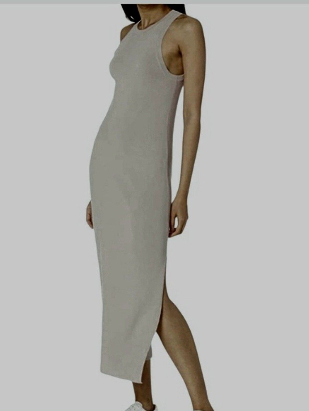 NWOT The Drop Gabriela Maxi Dress High Neck Side Slit Silver Cloud Gray XS